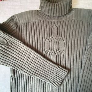 Tommy Hilfiger Vintage Green Thick Cable Knit Turtle Neck Winter Sweater- XL